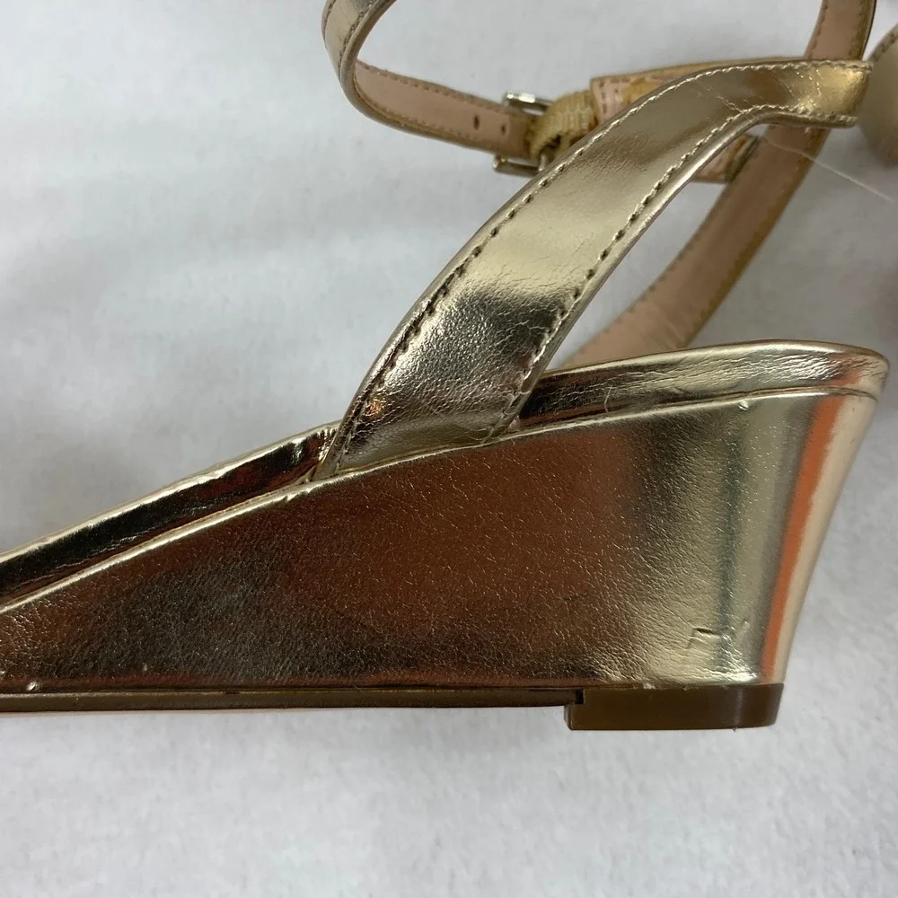 Womens Gold Rhinestone Wedge Sandals Size‎ 6M Metallic Ankle Strap Evening Shoes